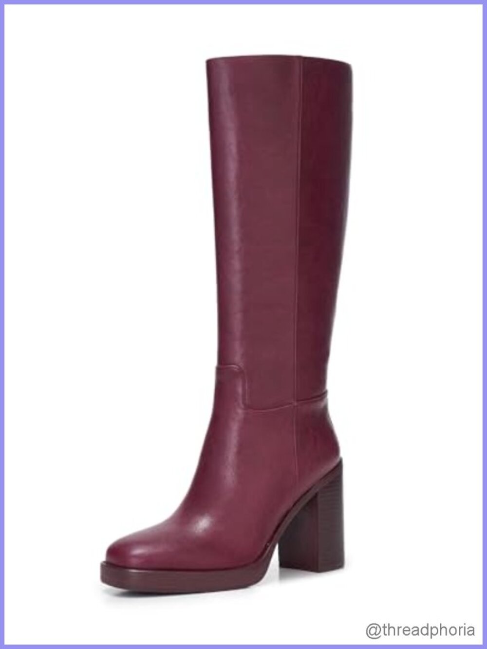 Knee High Boots for Women Square Toe Chunky Heel Side Zipper Faux Leather Tall